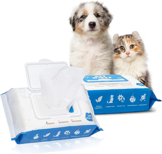 Pet Cleaning Wipes: All-Purpose Grooming Solution for Dogs & Cats (2 Travel Packs, 200 Wipes)
