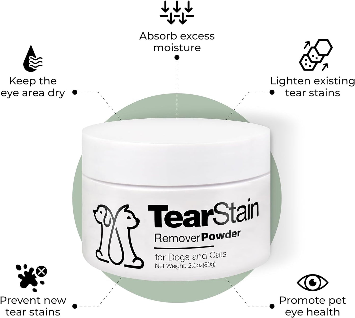 Veksun Tear Stain Remover Powder - Gentle Formula for Pets, 2.8 Oz./80g