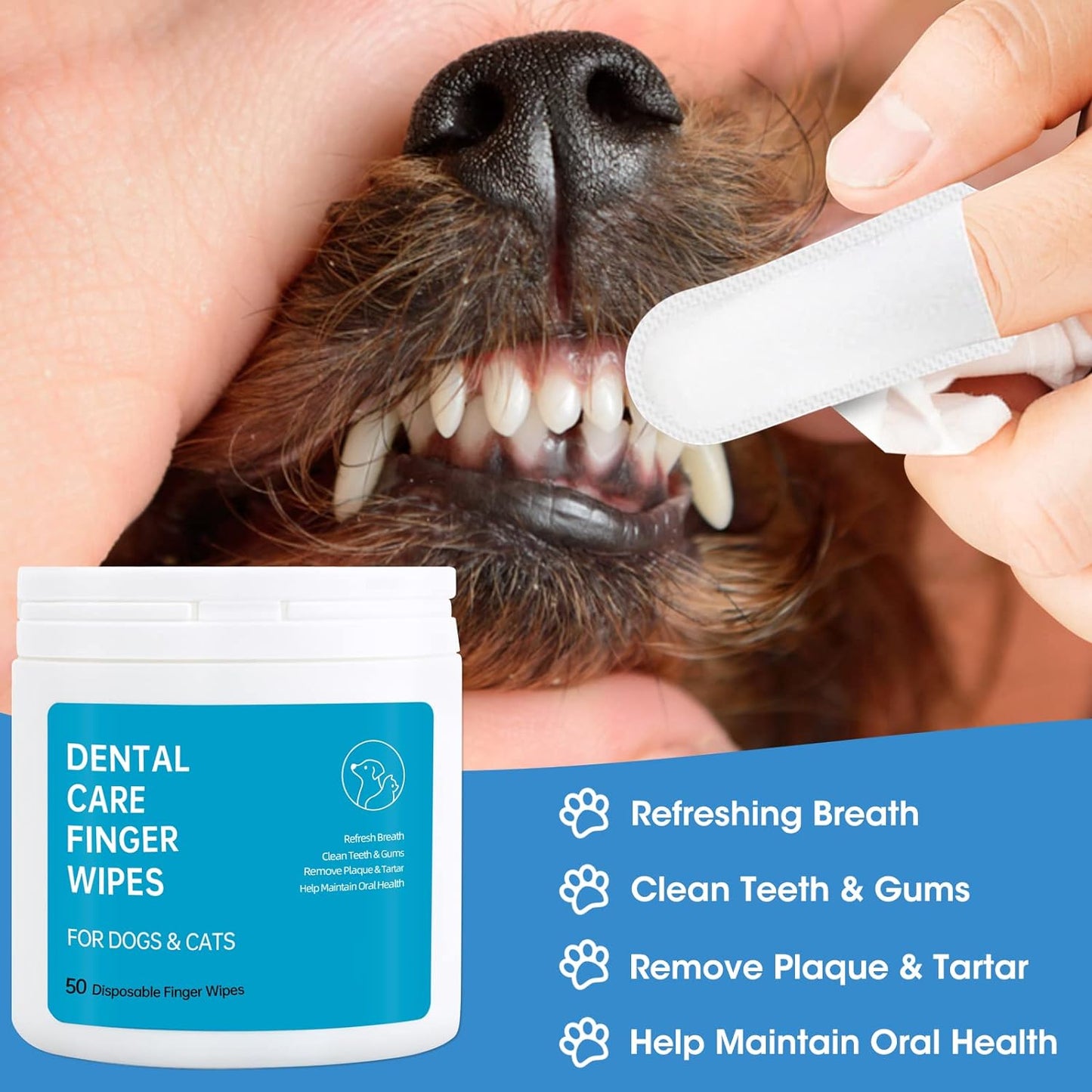 Pet Dental Care Wipes (50 ct): Natural Teeth Cleaning for Dogs & Cats