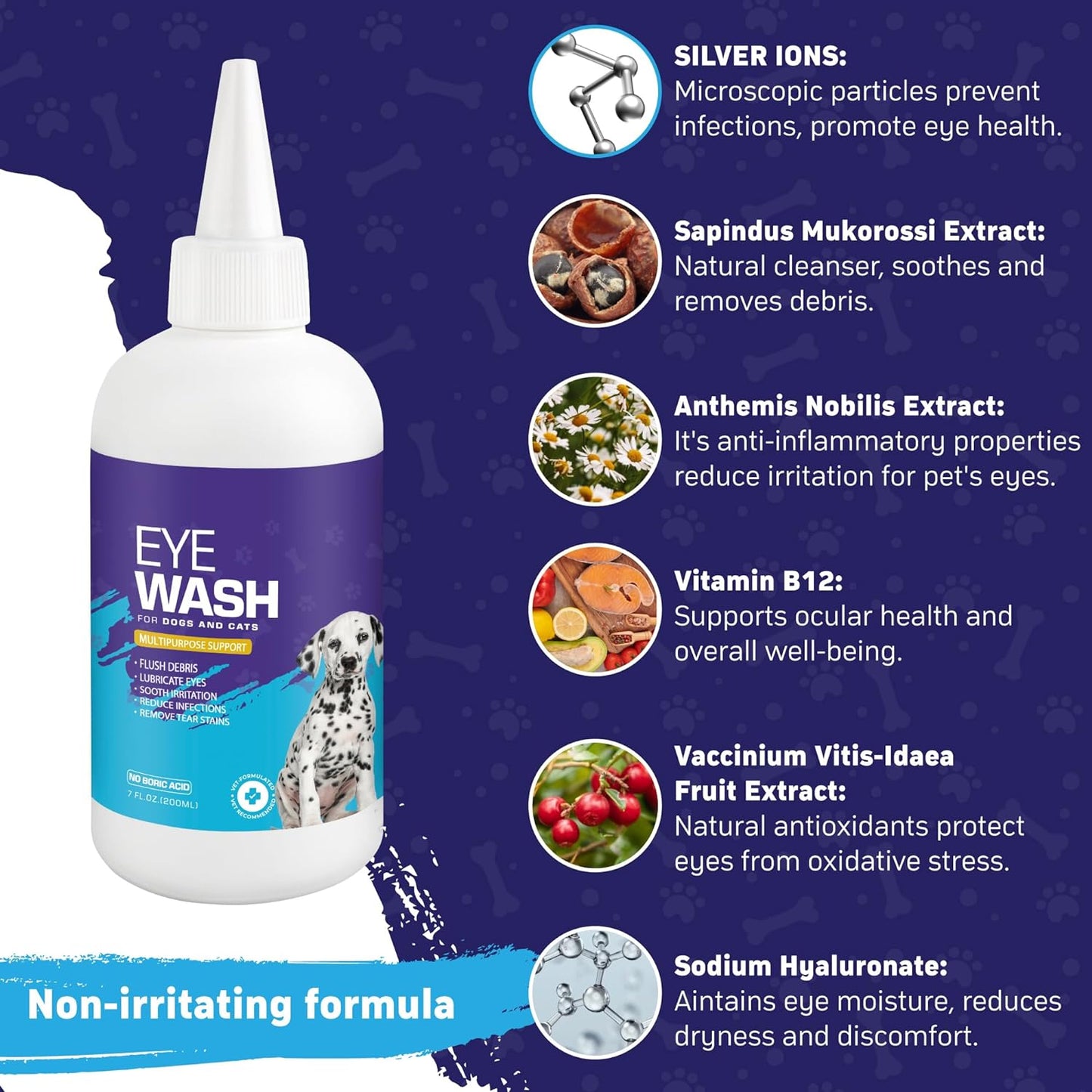 Veksun Pet Eye Wash - Gentle Formula for Dogs & Cats, 200 ML