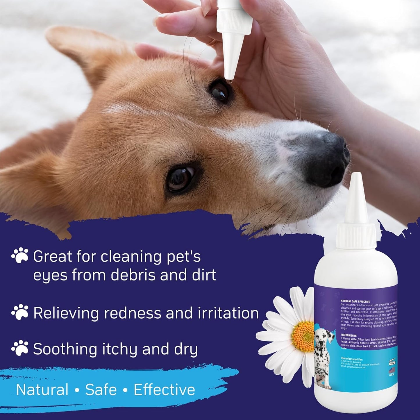 Veksun Pet Eye Wash - Gentle Formula for Dogs & Cats, 200 ML