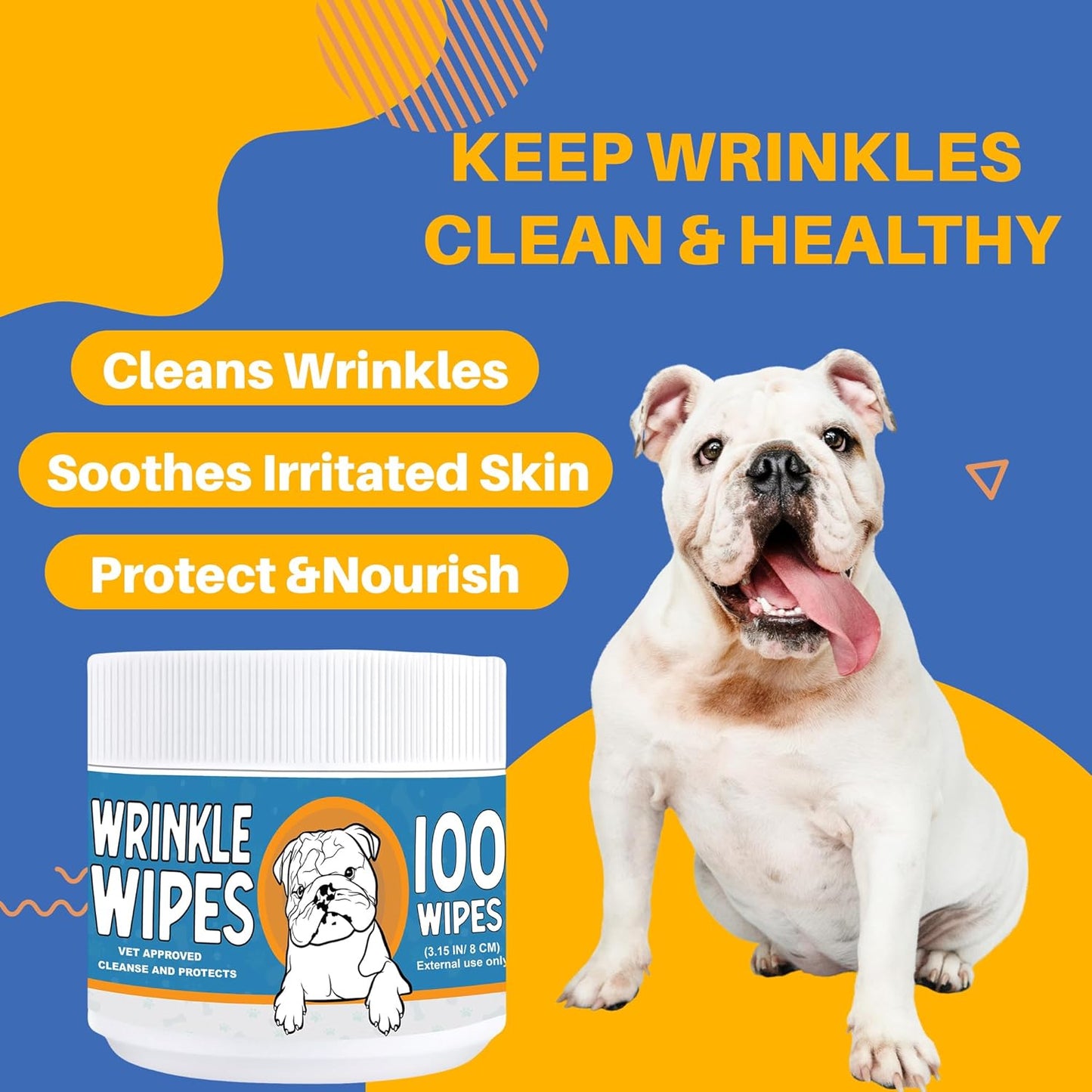 French Bulldog Wrinkle Wipes - 100 Count, 3.15in, Plant-Based Formula