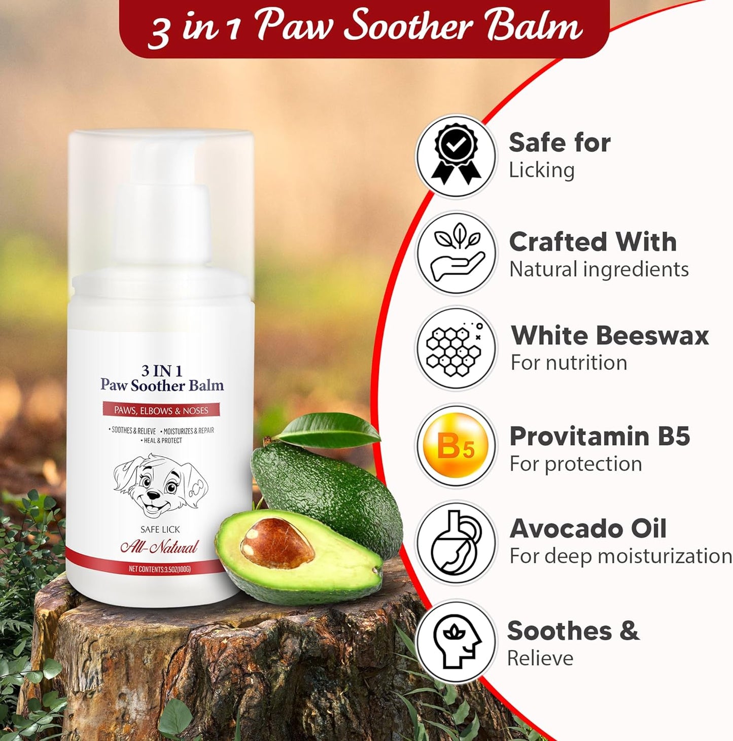 Veksun Dog Paw Balm - 100g/3.5oz: All-Natural Protection for Paws & Noses